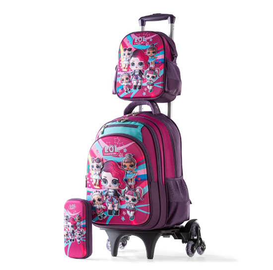 LOL Surprise Dolls 3D Embossed Trolley School Bag Set (3-in-1)