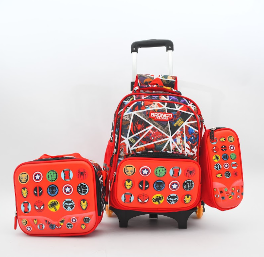 Title: Spider-Man & Superheroes Geometric Trolley School Bag Set (3-in-1)