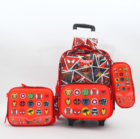 Title: Spider-Man & Superheroes Geometric Trolley School Bag Set (3-in-1)