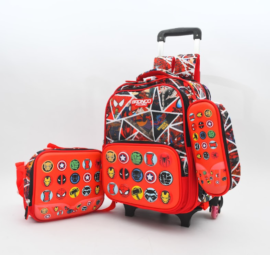 Title: Spider-Man & Superheroes Geometric Trolley School Bag Set (3-in-1)
