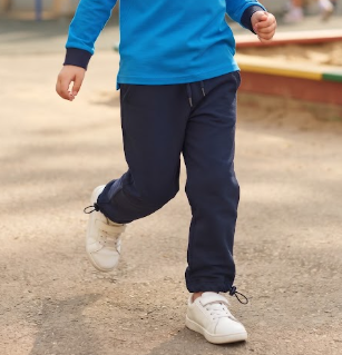 100% Cotton Navy Blue Wide-Leg Track Pants with Adjustable Drawstring Hem
