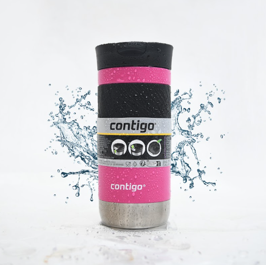 Contigo Snapseal Byron Stainless Steel Travel Mug with Textured Silicone Grip - Vibrant Pink  ( 470 ML )