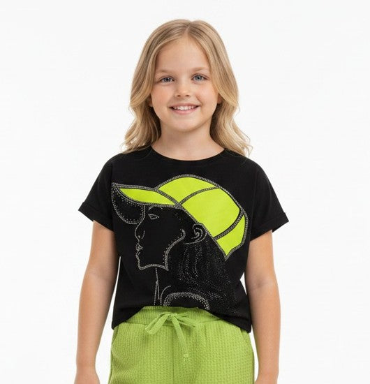 Girls Cool Cap Graphic Tee with Sequin Details