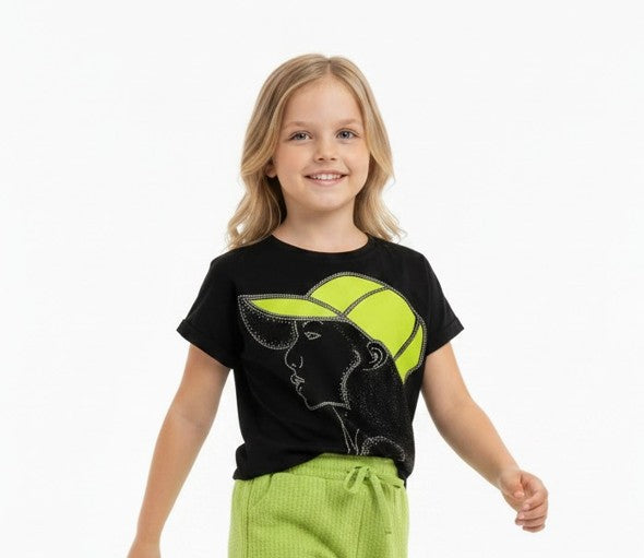 Girls Cool Cap Graphic Tee with Sequin Details