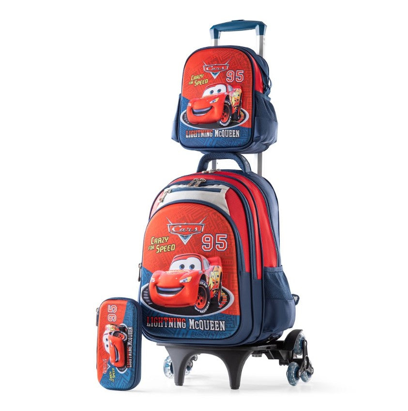 3D Lightning McQueen Crazy For Speed Trolley School Bag Set