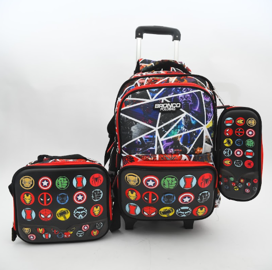 Avengers Superhero Geometric Trolley School Bag Set (3-in-1)