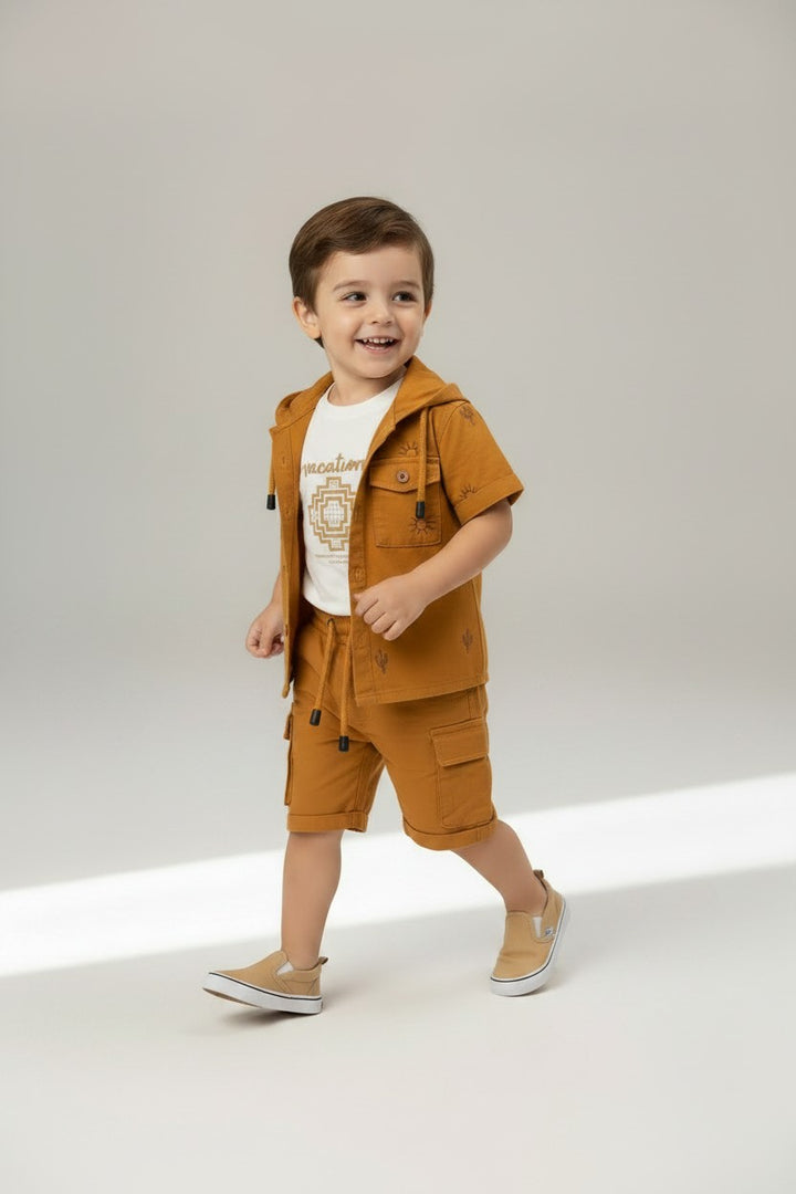 Little Adventurer Hooded Shacket & Cargo Shorts Set