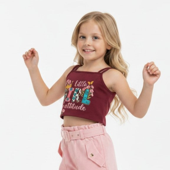Girls Double-Strap Graphic Cropped Cami Top