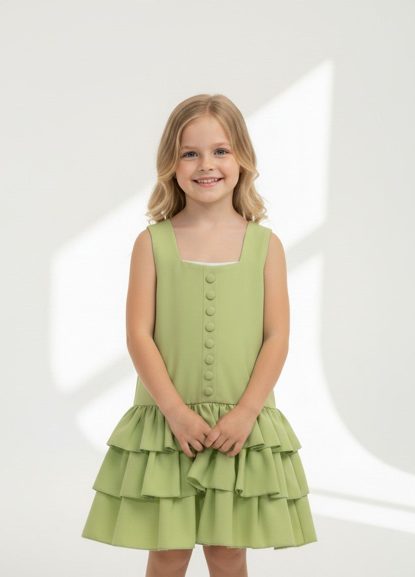 Sleeveless Drop-Waist Multi-Tiered Ruffled Dress