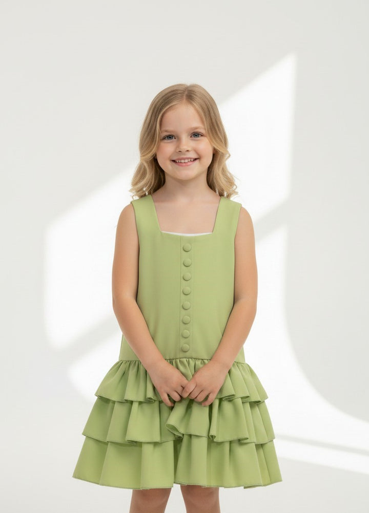 Sleeveless Drop-Waist Multi-Tiered Ruffled Dress