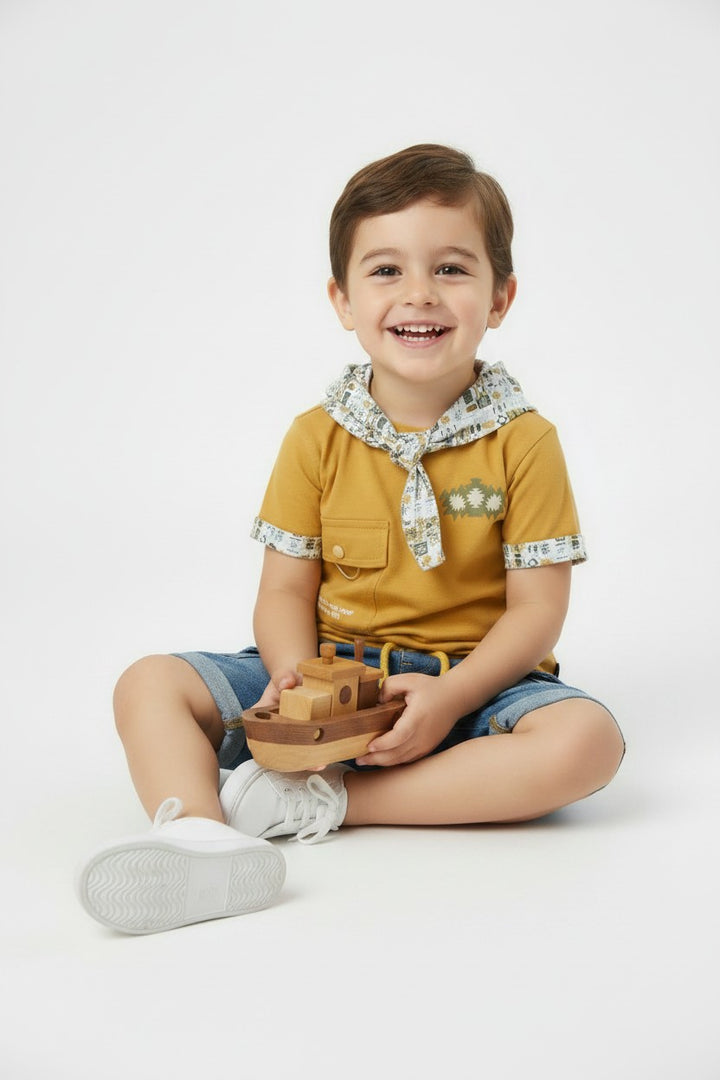 Little Explorer Hooded T-Shirt & Cargo Denim
