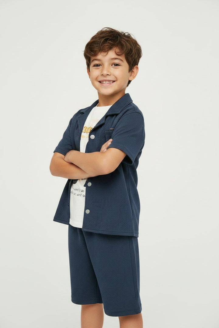 Boys' Textured Waffle-Knit 3-Piece Co-ord Set