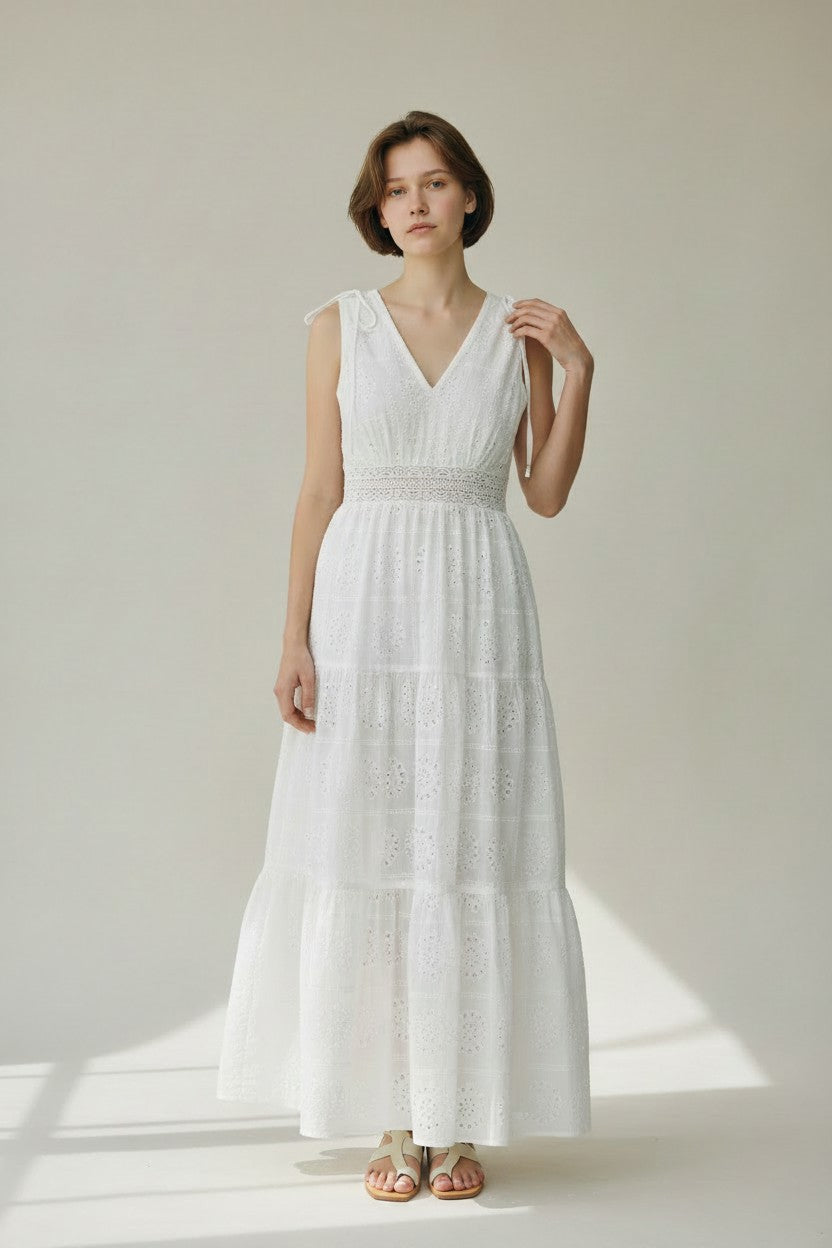 Everly White Eyelet Tiered Maxi Dress