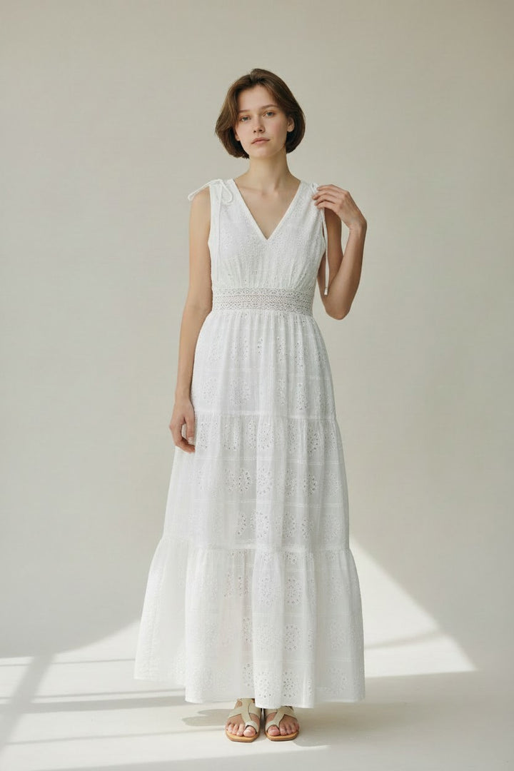 Everly White Eyelet Tiered Maxi Dress