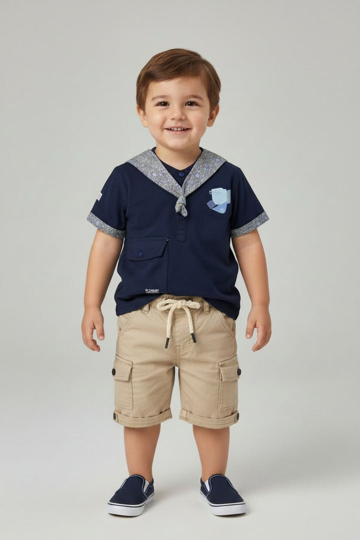 Boys Nautical Sailor Collar Short-Sleeve Shirt