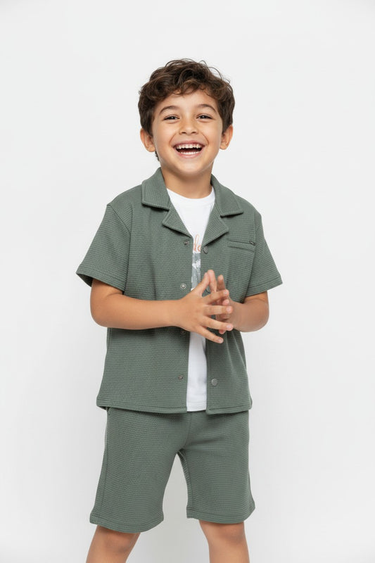 Boys' Textured Waffle-Knit 3-Piece Co-ord Set