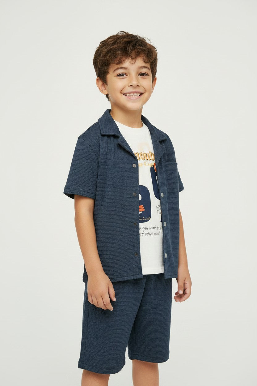 Boys' Textured Waffle-Knit 3-Piece Co-ord Set