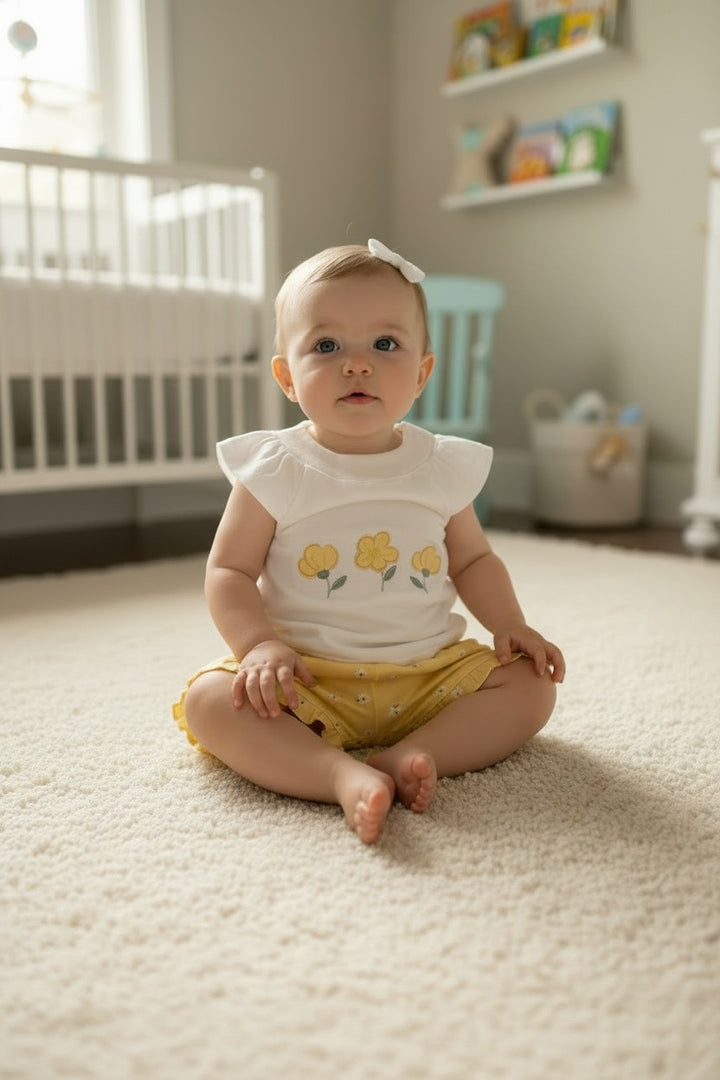 Floral Embroidered Two-Piece Cotton Set