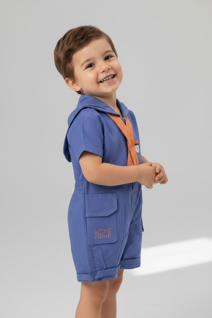 Little Captain's Sailor Collar Romper Set with Mock Scarf