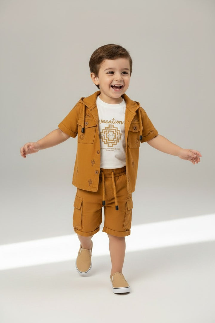 Little Adventurer Hooded Shacket & Cargo Shorts Set