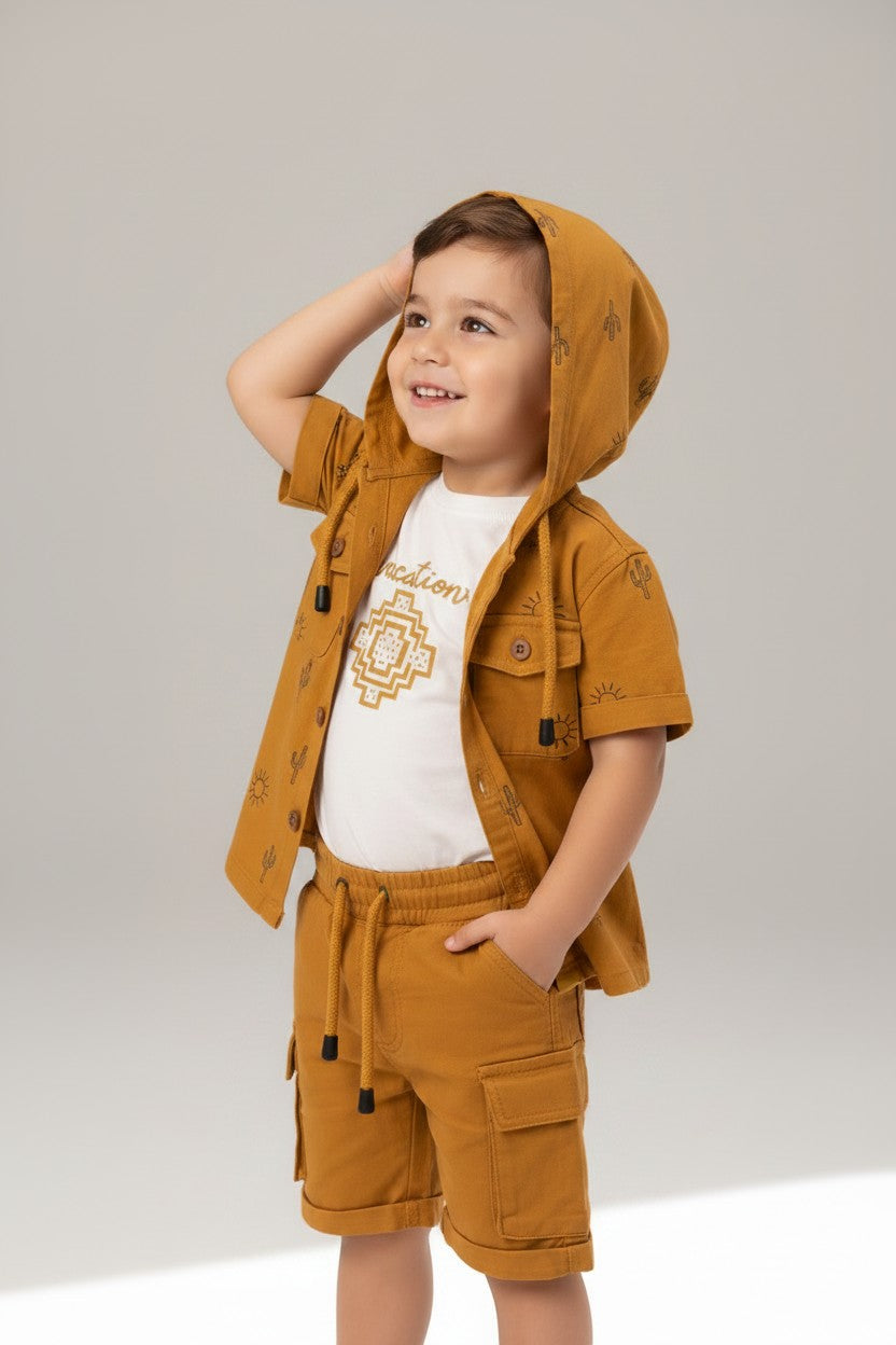Little Adventurer Hooded Shacket & Cargo Shorts Set