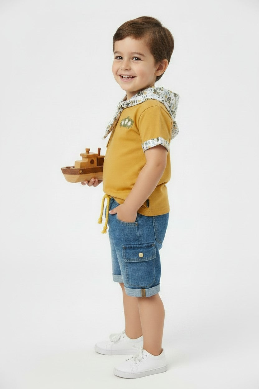 Little Explorer Hooded T-Shirt & Cargo Denim