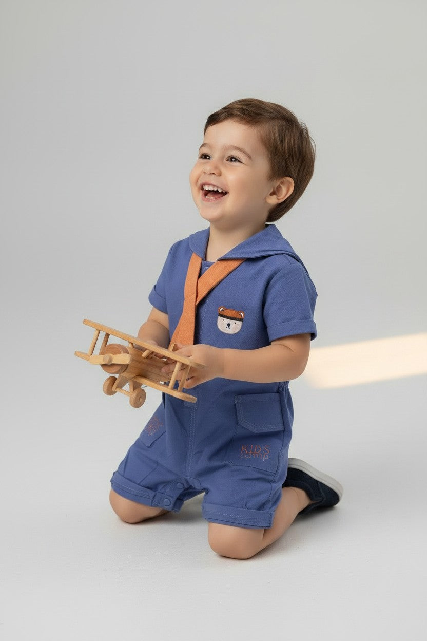 Little Captain's Sailor Collar Romper Set with Mock Scarf
