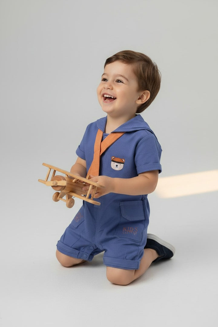 Little Captain's Sailor Collar Romper Set with Mock Scarf