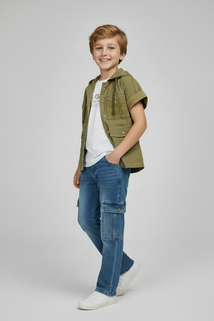 Boys' Hooded Utility Shacket & Cargo Denim Set