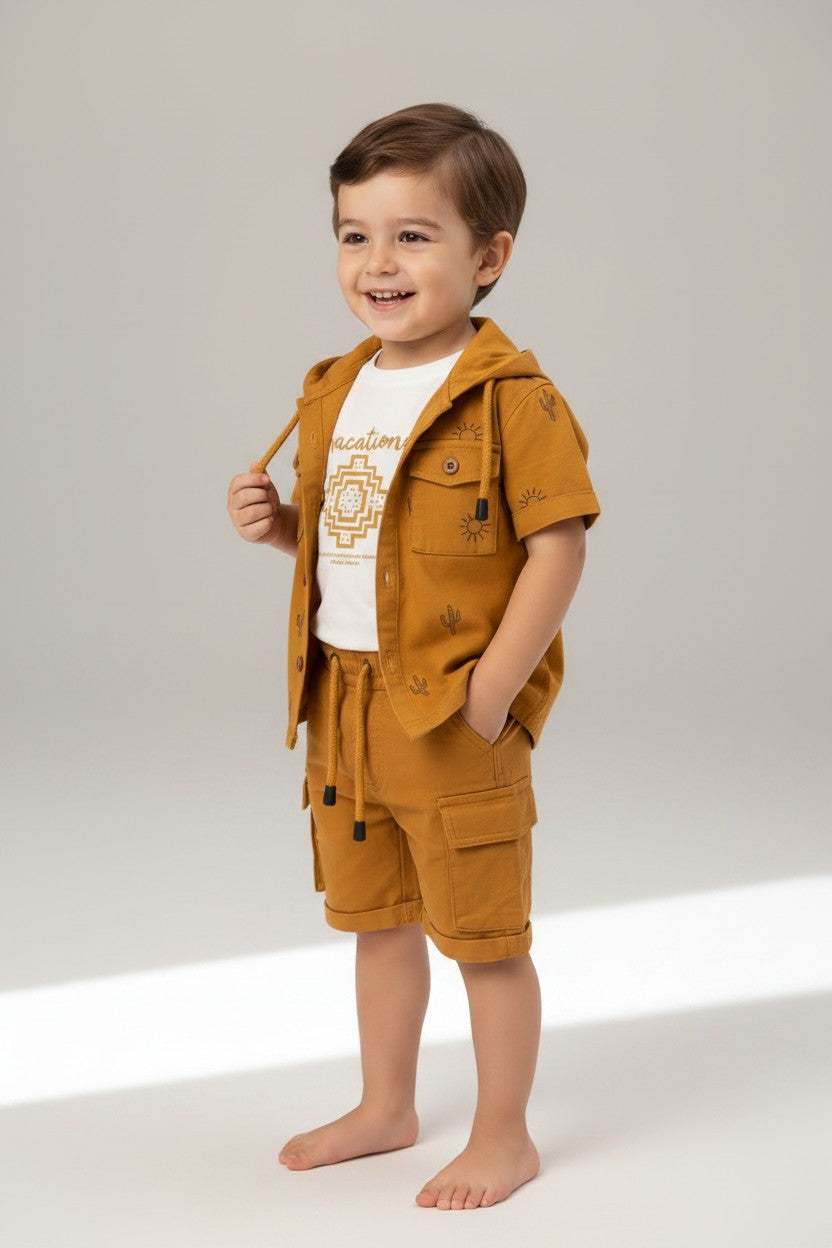 Little Adventurer Hooded Shacket & Cargo Shorts Set