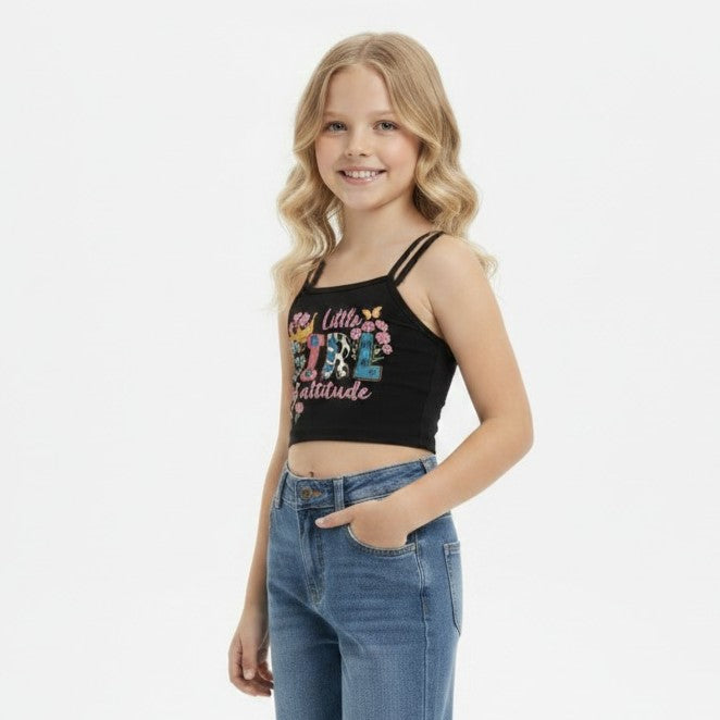 Girls Double-Strap Graphic Cropped Cami Top