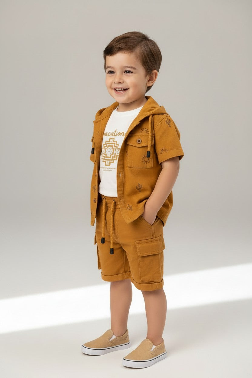 Little Adventurer Hooded Shacket & Cargo Shorts Set