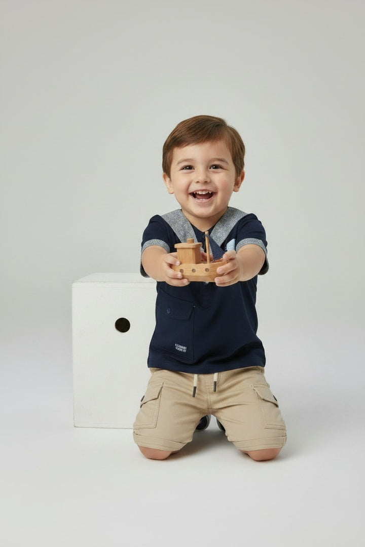 Boys Nautical Sailor Collar Short-Sleeve Shirt