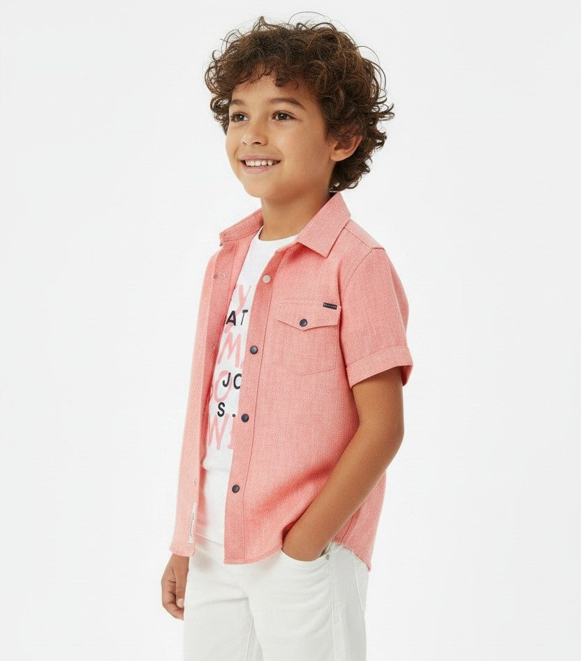 Short Sleeve Button-Down with Graphic Inner Tee
