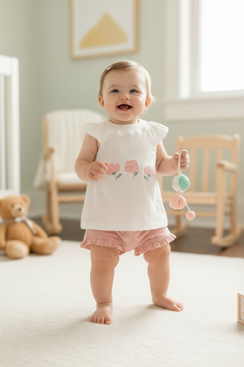 Floral Embroidered Two-Piece Cotton Set