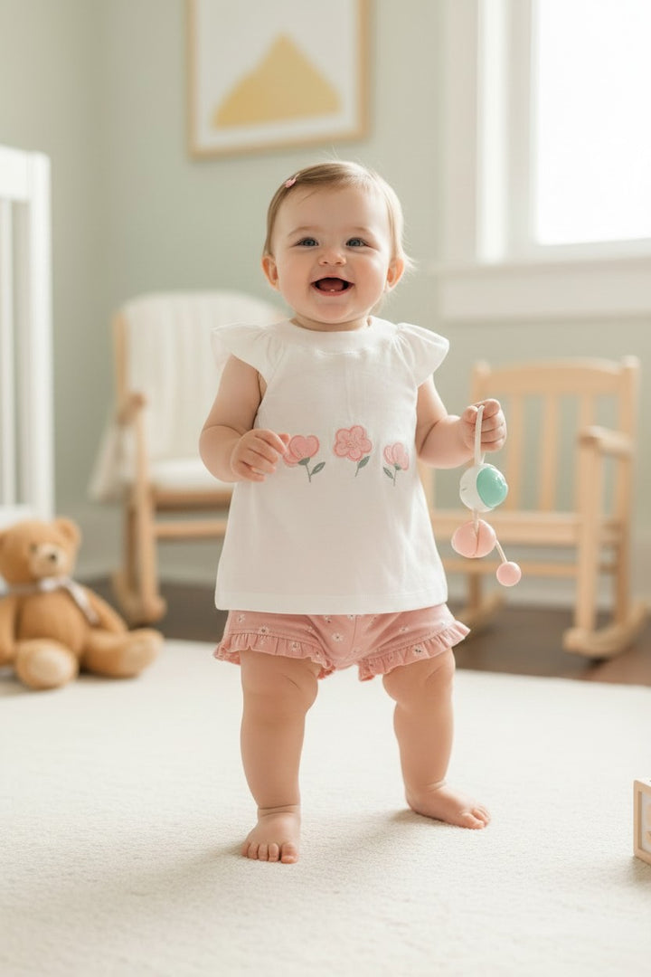 Floral Embroidered Two-Piece Cotton Set