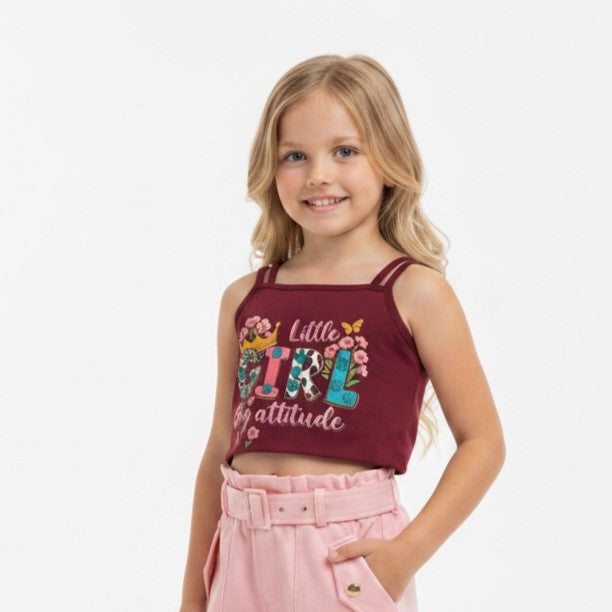 Girls Double-Strap Graphic Cropped Cami Top