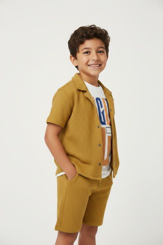 Boys' Textured Waffle-Knit 3-Piece Co-ord Set