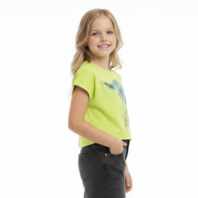 Girls Cool Cap Graphic Tee with Sequin Details