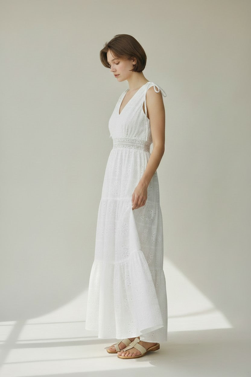 Everly White Eyelet Tiered Maxi Dress