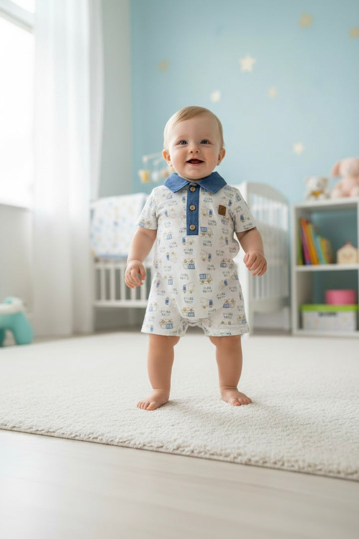 Little Explorer Denim-Collar Romper