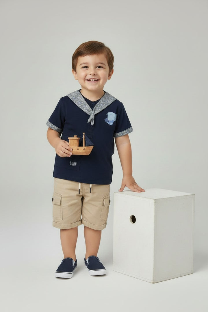 Boys Nautical Sailor Collar Short-Sleeve Shirt