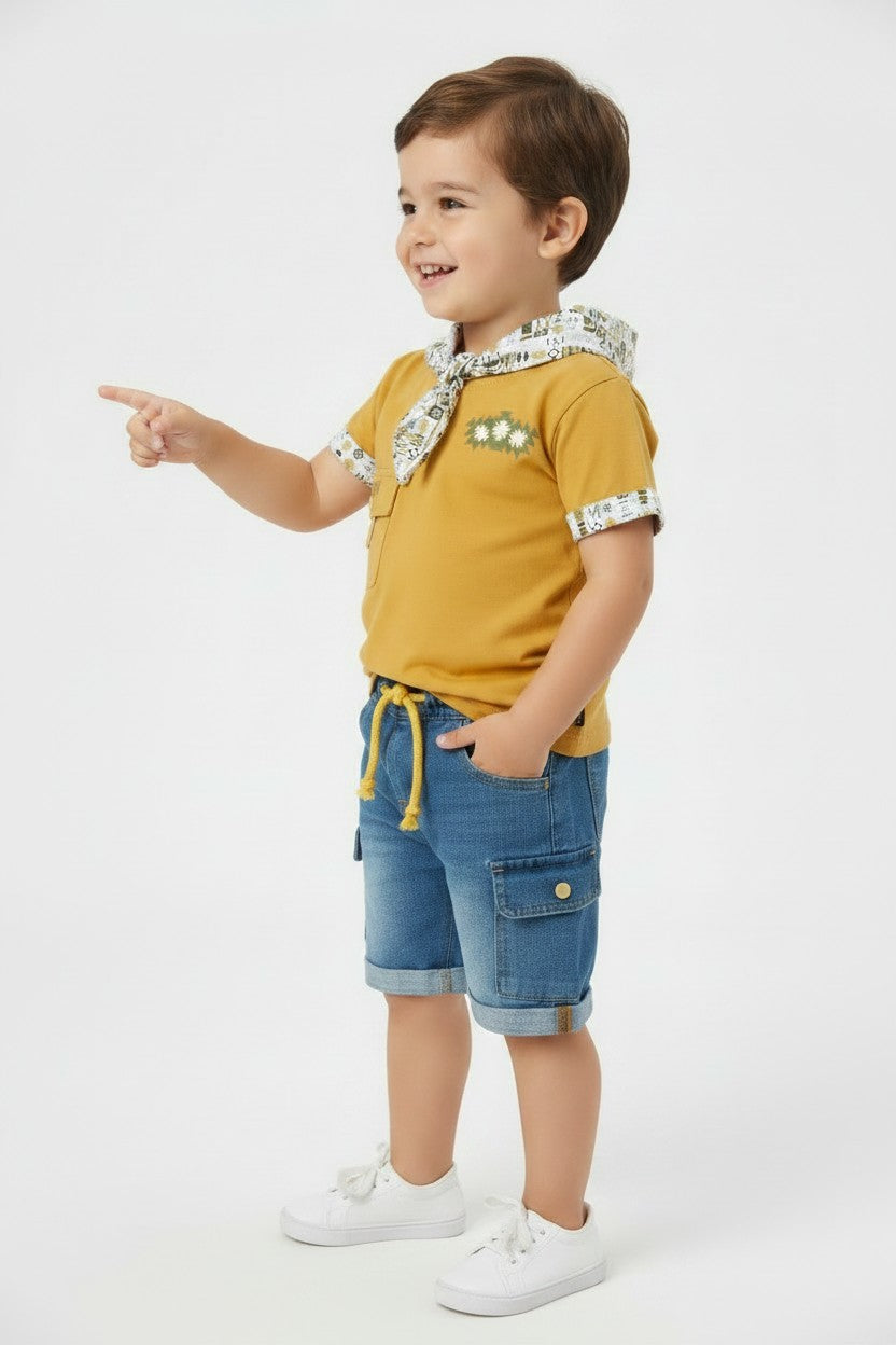 Little Explorer Hooded T-Shirt & Cargo Denim