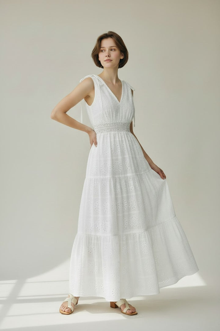 Everly White Eyelet Tiered Maxi Dress