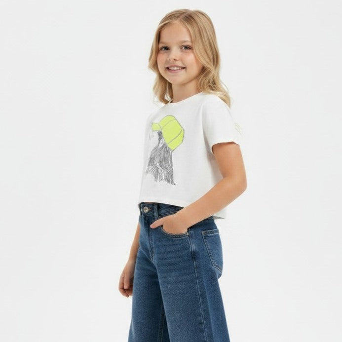 Girls Cool Cap Graphic Tee with Sequin Details