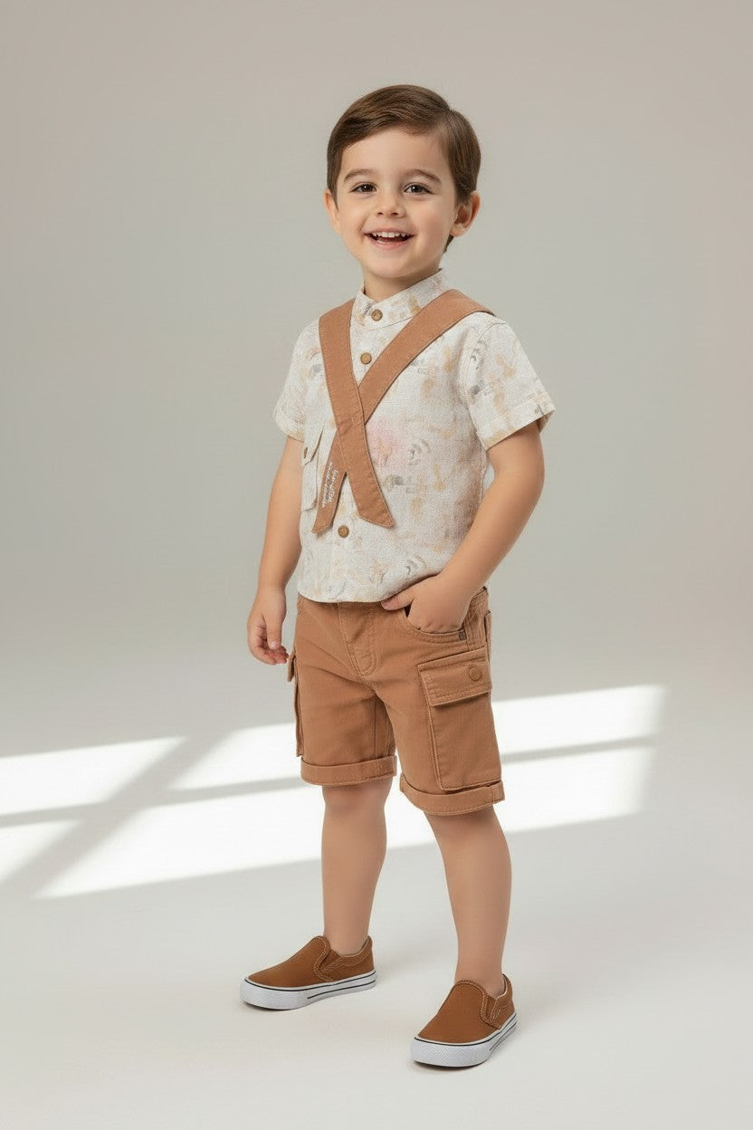 Toddler Boy Summer Safari Shirt & Cargo Shorts Set
