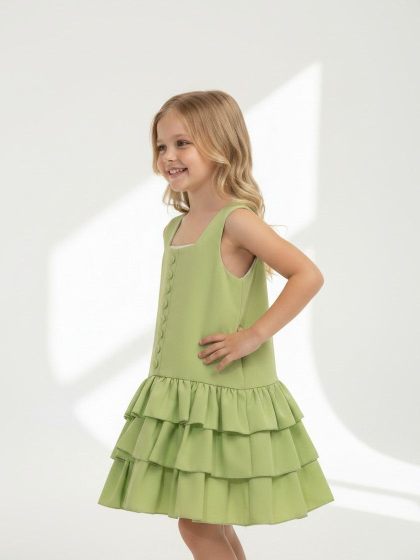 Sleeveless Drop-Waist Multi-Tiered Ruffled Dress
