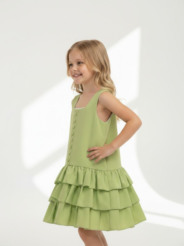 Sleeveless Drop-Waist Multi-Tiered Ruffled Dress