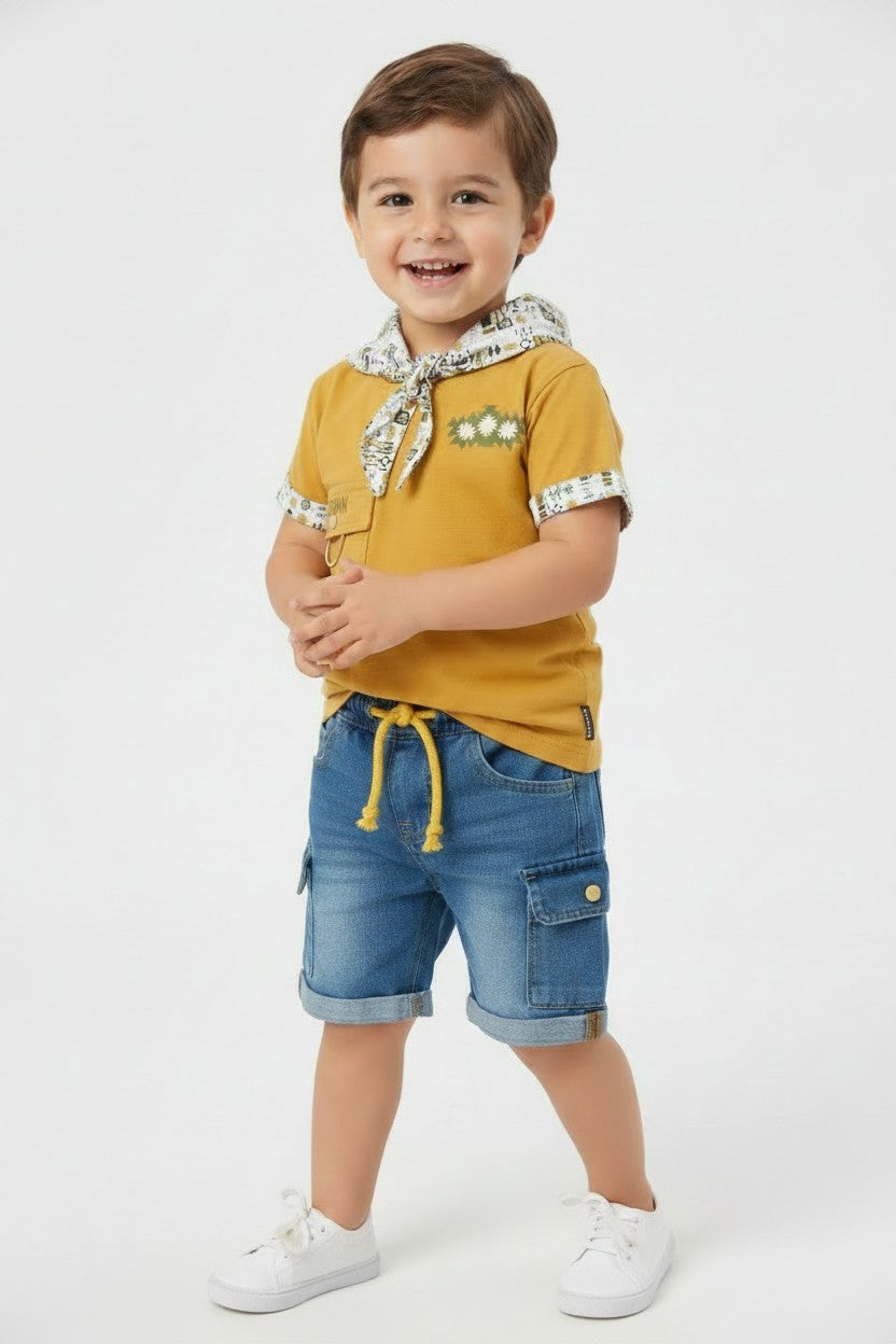 Little Explorer Hooded T-Shirt & Cargo Denim
