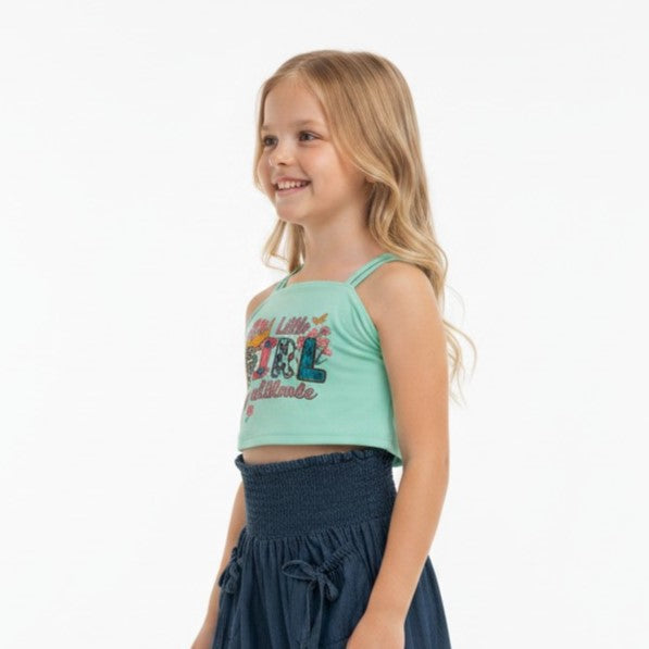 Girls Double-Strap Graphic Cropped Cami Top